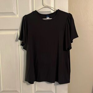 charcoal t-shirt with ruffled sleeves, crew neck never worn
